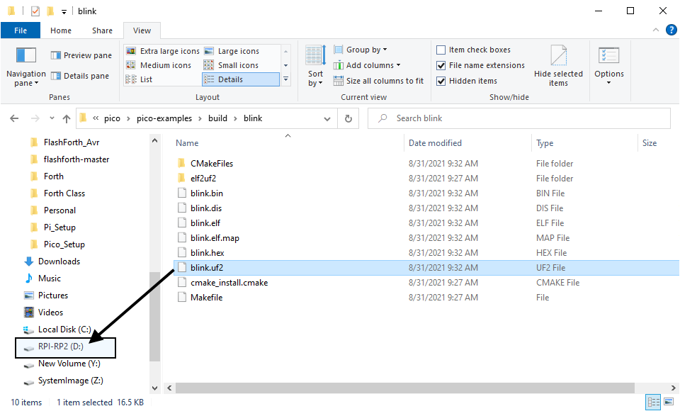 Drag and drop blink.uf2 file to RPI-RP2