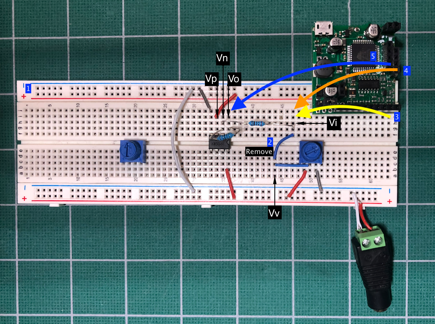 Inverting amplifier with bias breadboard