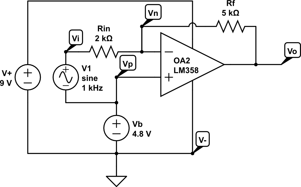 Inverting amplifier w/ single supply and 4.8V bias circuit