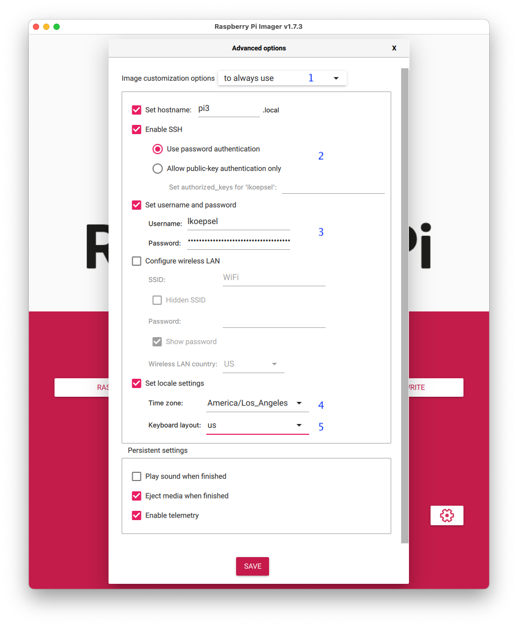 Fill out the image options and click save