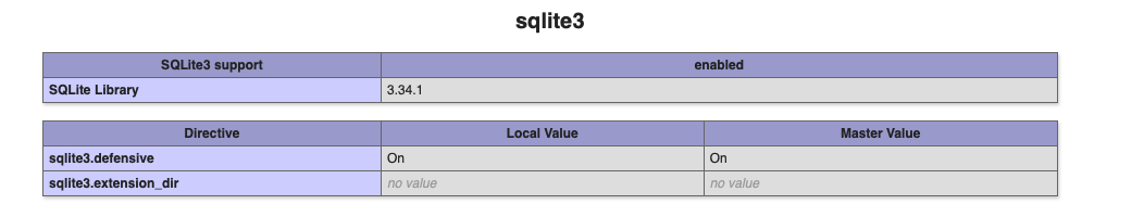 Scroll down the page to find the sqlite3 section, confirm it looks like this